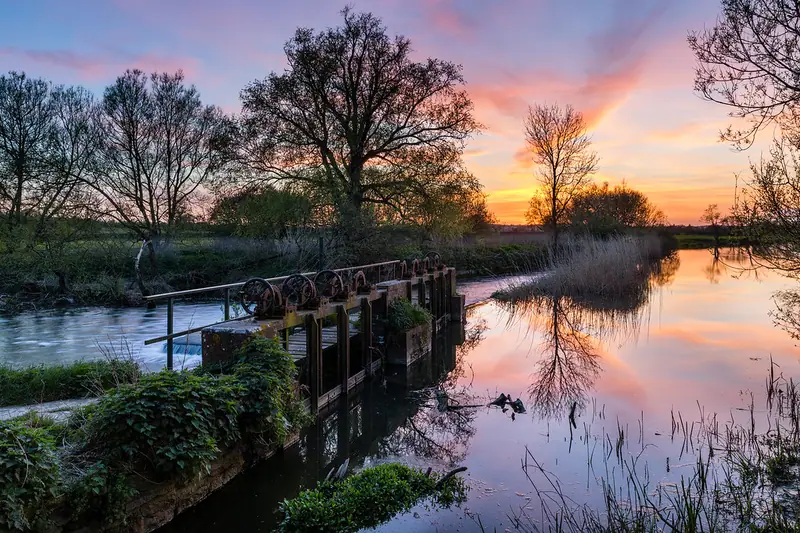 The River Stour at dusk on the Hinton St Mary Estate in Dorset